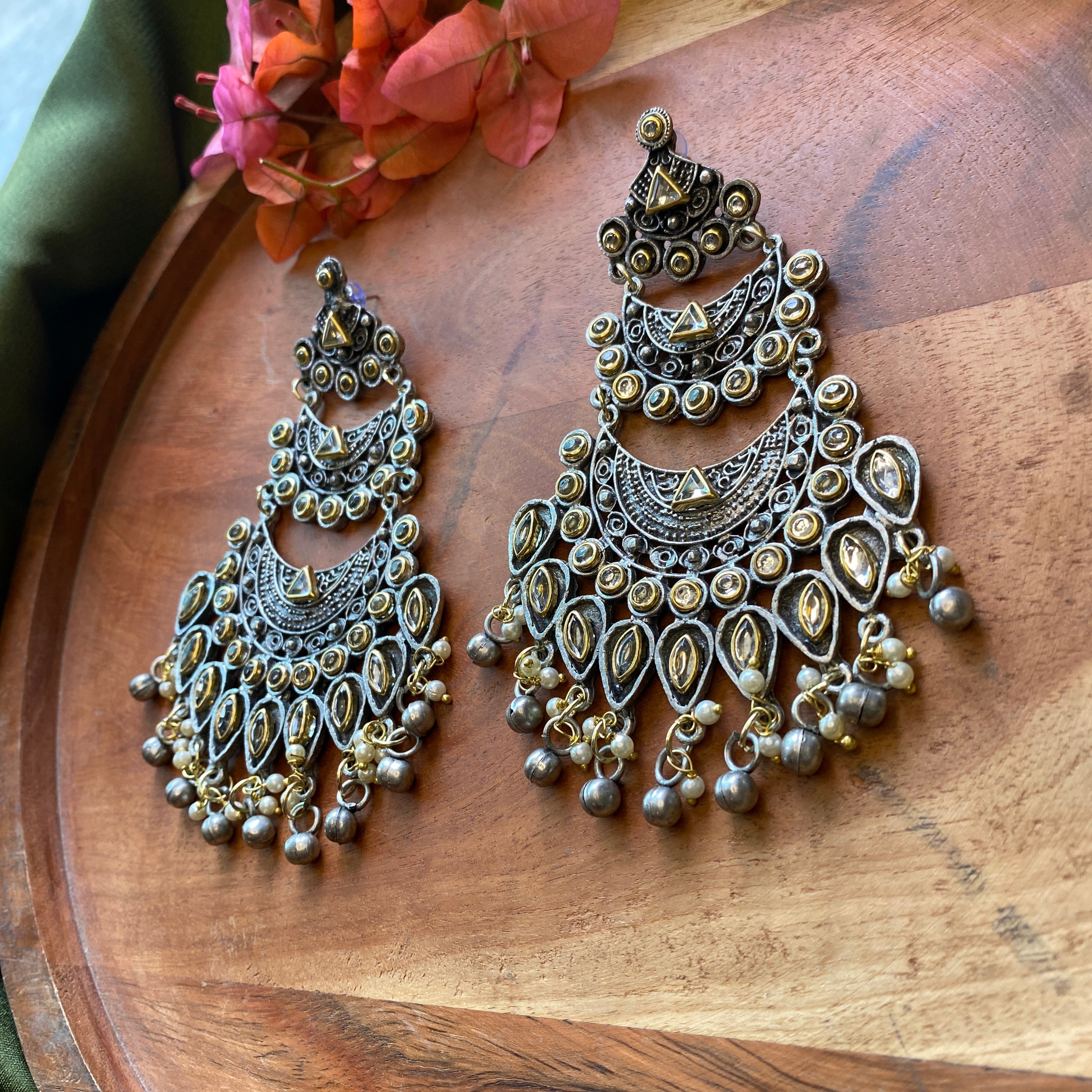 Silver Oxidised Loreal Pearl Handmade Earrings - My Indian Brand